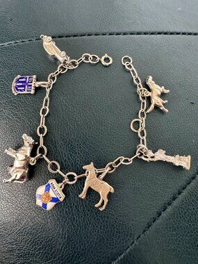 Vintage 925 Sterling Silver Charm Bracelet w/ 6 Sterling Silver Charms